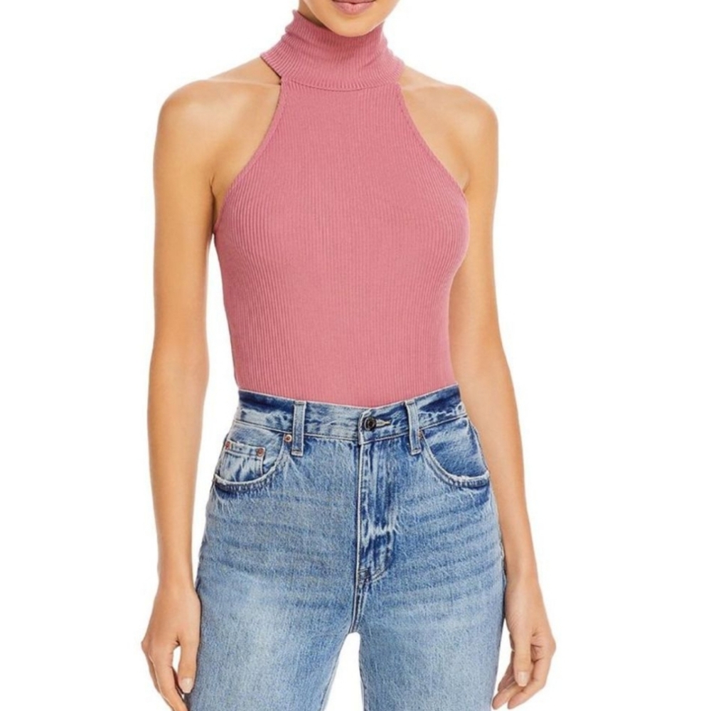 Mauve Mock Neck Ribbed Halter Neck Bodysuit Nwt